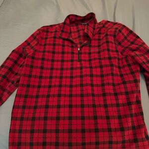 Eddie Bauer Red and Black Plaid Fleece Pullover